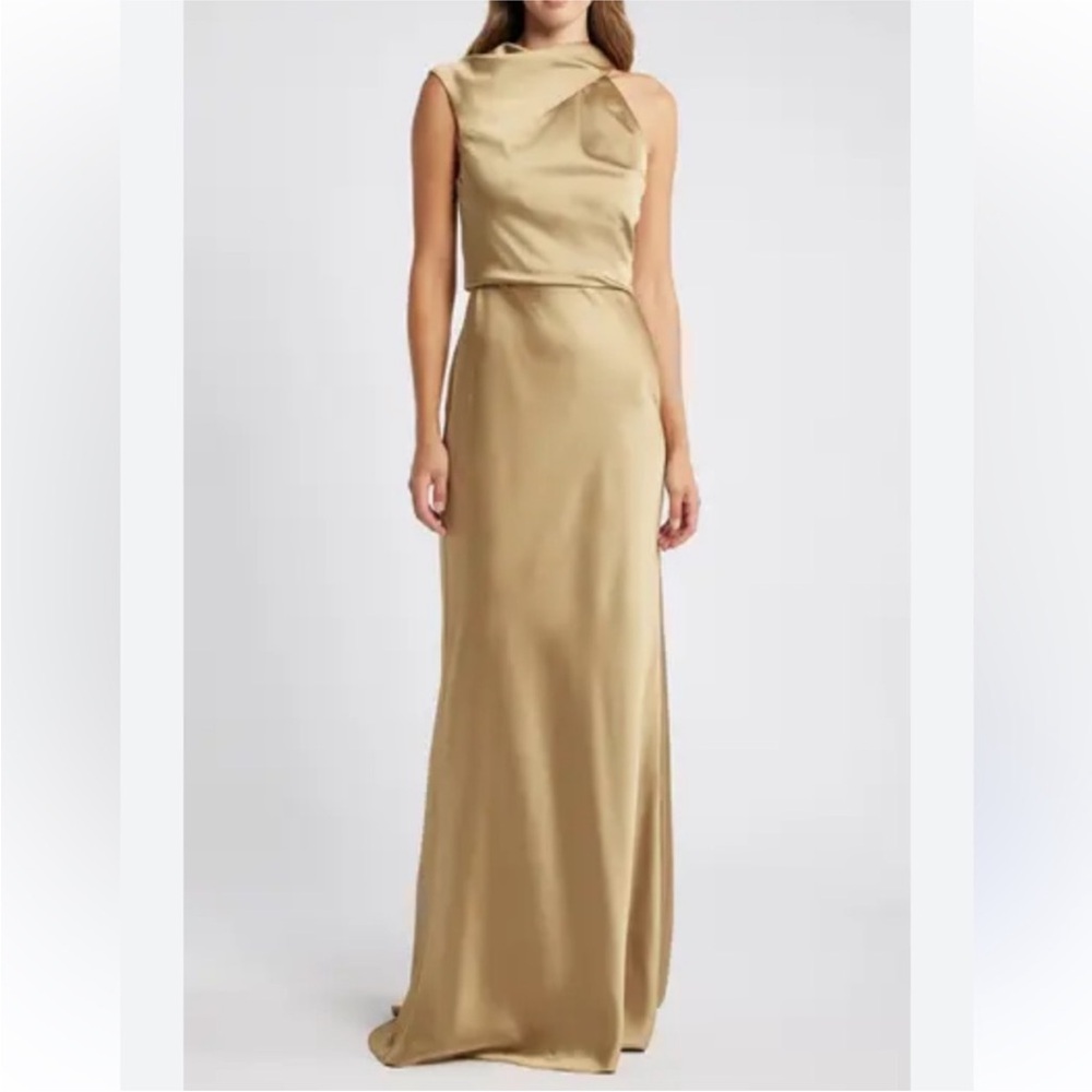 Amsale One Shoulder Gold Dress